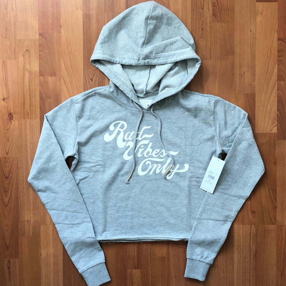 SPIRITUAL GANGSTER | Rad Vibes Only Cropped Grey Hoodie Sweatshirt XS